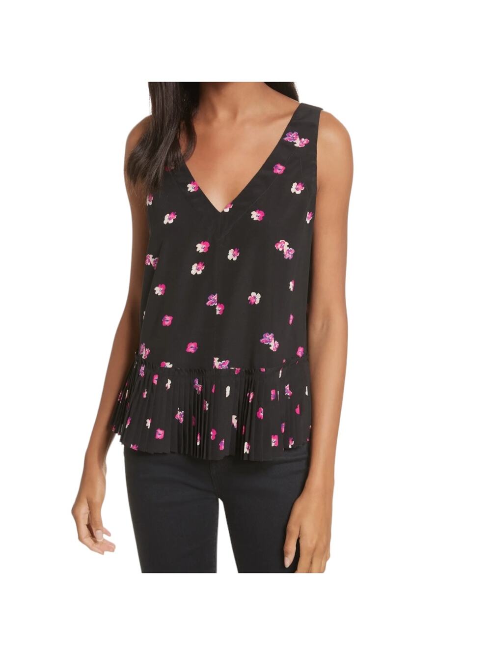 Rebecca Taylor Floriana Floral Stretch Silk Tank - Black - 8*